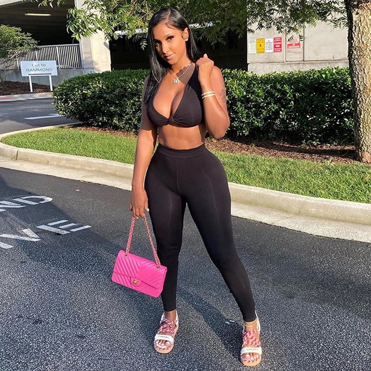 

Casual Clothing Sexy Deep V Neck Women Trouser Set Summer Fashionable Womens Top And Pants Set, White,black