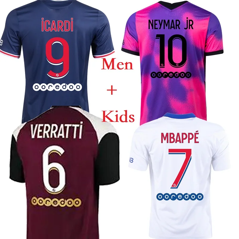 

Thailand Men Shirt Paris MBAPPE VERRATTI Kids Youth Set Uniforms Blank Customized Soccer Jersey, Custom color