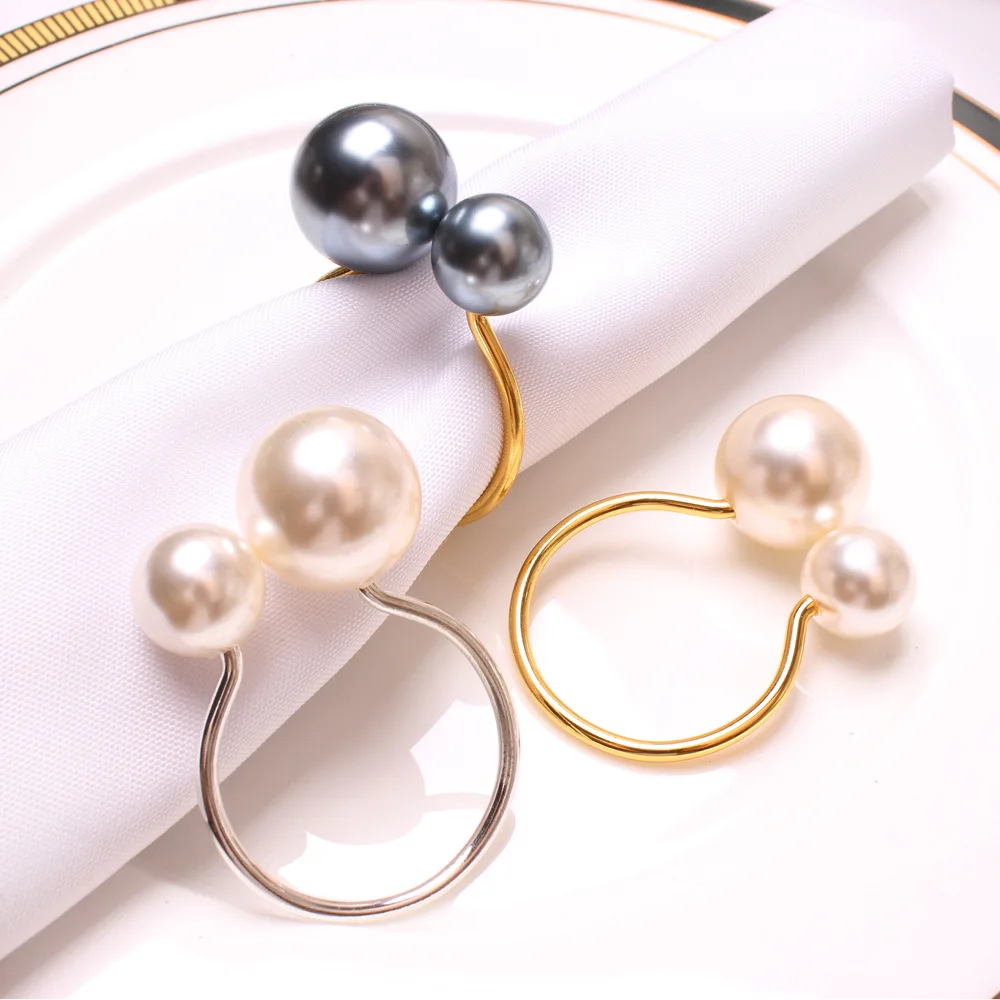 

Wholesale Elegant Pearl Napkin Rings in Ivory & Gold Napkin Holder or Ring For Restaurant, Gold;silver