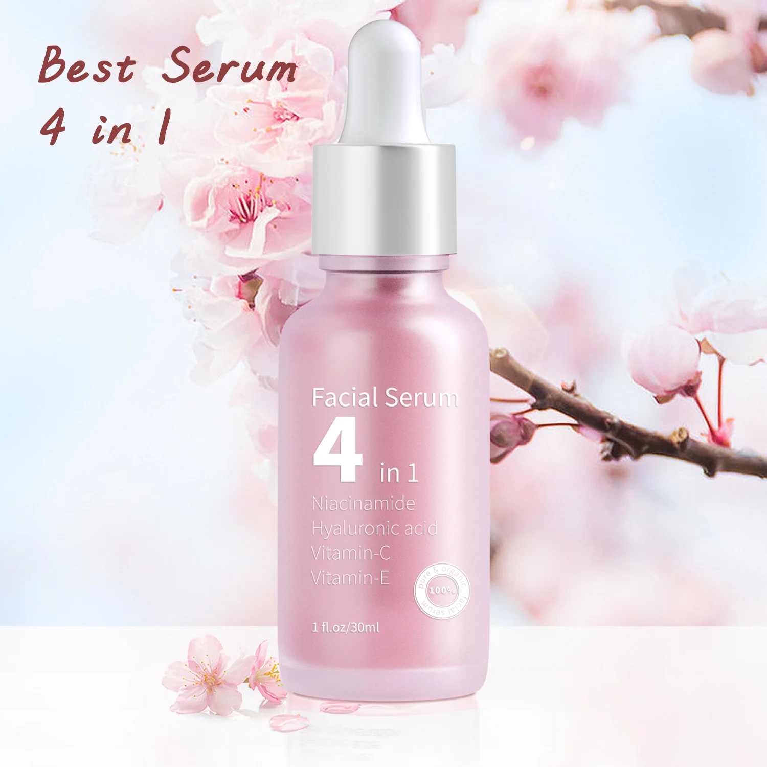 

Private Label 4 in 1 Face Serum 30% Vitamin C with HA Nicotinamide Anti-aging Hydrating Whitening Skin Serum, Pink