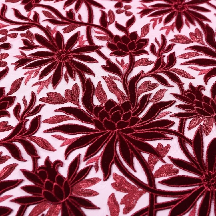 

Flower velvet laser embroidery luxury french velvet tulle lace sequin fabric