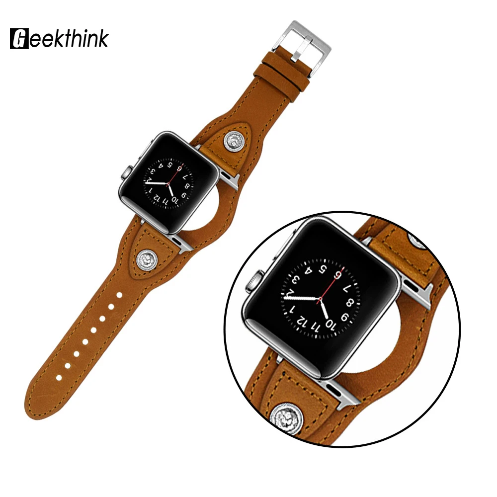 

Retro genuine leather strap for Apple Watch band bracelet for iwatch series 6/5/4/3/2 Retro rivet design watch band, Optional
