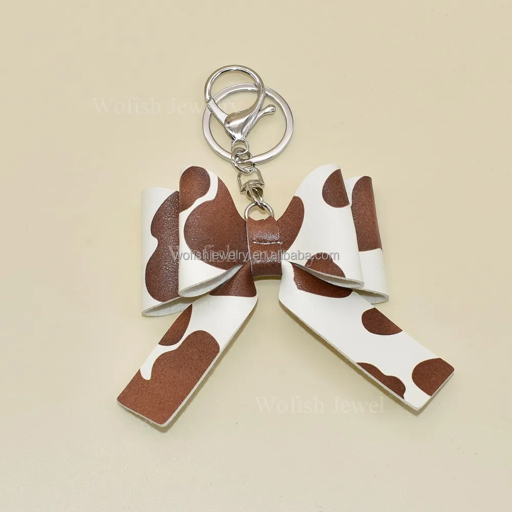 

PU Leather Statement Bowknot Cow Pattern Keychain