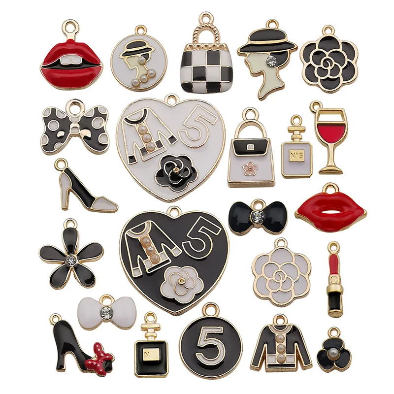 

23pcs/bag Mixed Designer Charms Fashion Perfume Bag Enamel Charm For DIY Jewelry Bracelet Making, Picture
