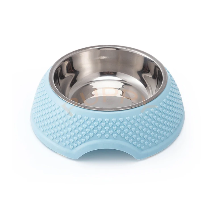 

PP and stainless steel pet bowl heart-shaped dog bowl, Blue, pink, green