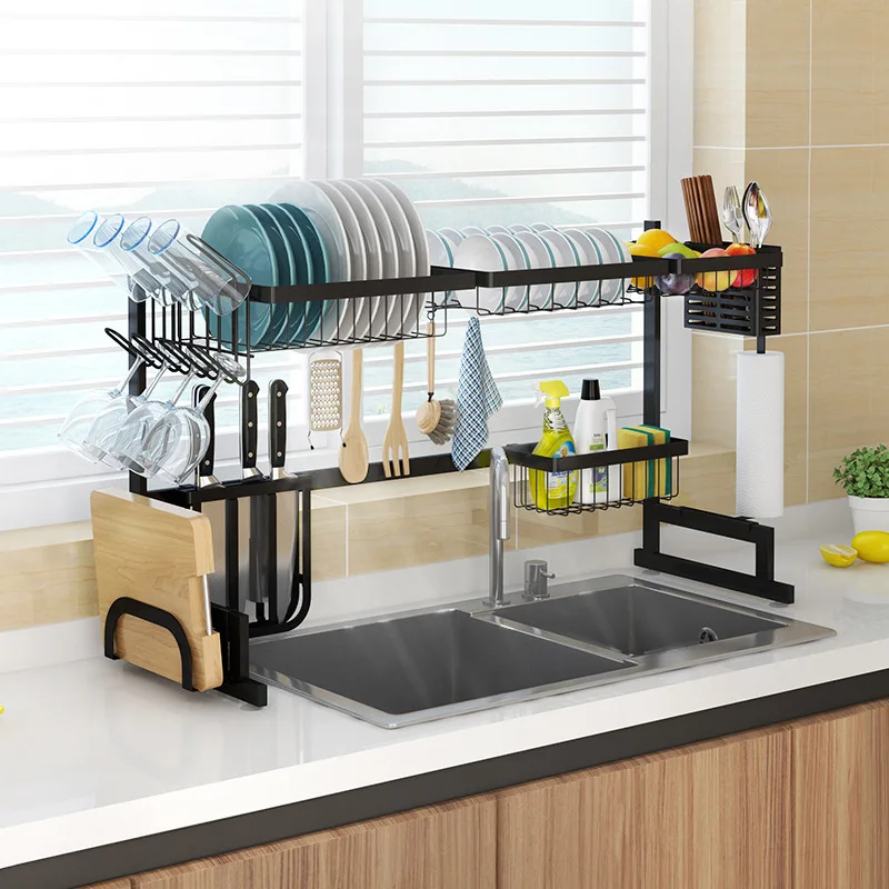 85cm over sink the drying Dish Drainer Rack Holder Black Stainless Steel Kitchen Sink Rack