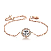 

New Designs Womens Ladies Wrist Simple Adjustable 18k Rose Gold Plated Thin Zircon Chain Bracelet H101-M