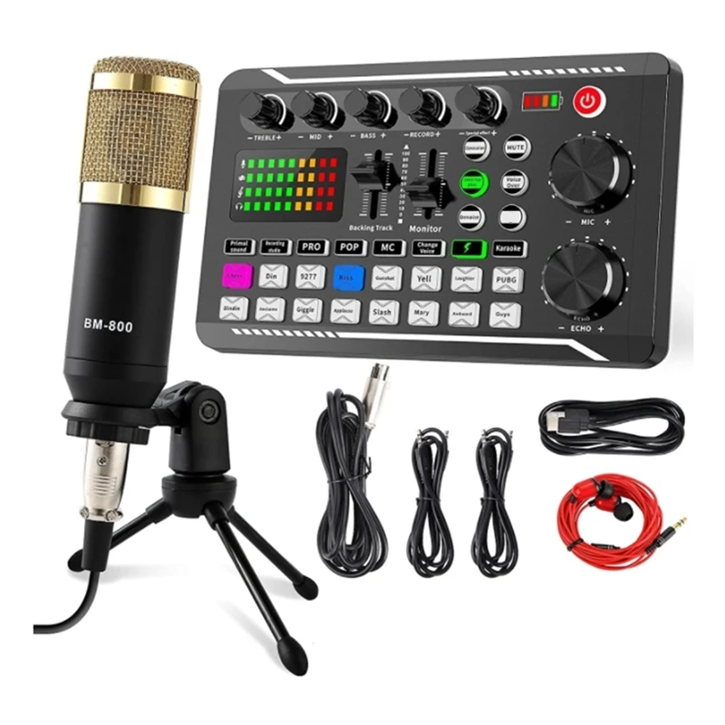 

Audio Interface Studio Condenser Microphone Bundle Sound Card Kit For Webcast Live Recording Singing Broadcasting