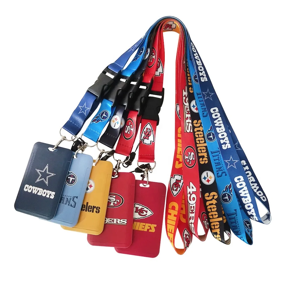 

Factory Custom Promotional Wholesale 32 Football Team Polyester And Wap lanyard Keychain NFL Strap Key Chain With ID Card Holder