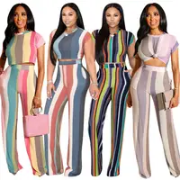 

2019 Newest fashion knitting Stripe pants women 2 piece sets summer women 2 piece set clothing FM-3732