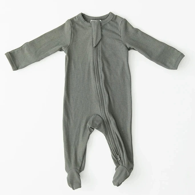 
Baby Fern Ribbed Footed Organic Cotton One piece Zipper Romper  (1600053367037)