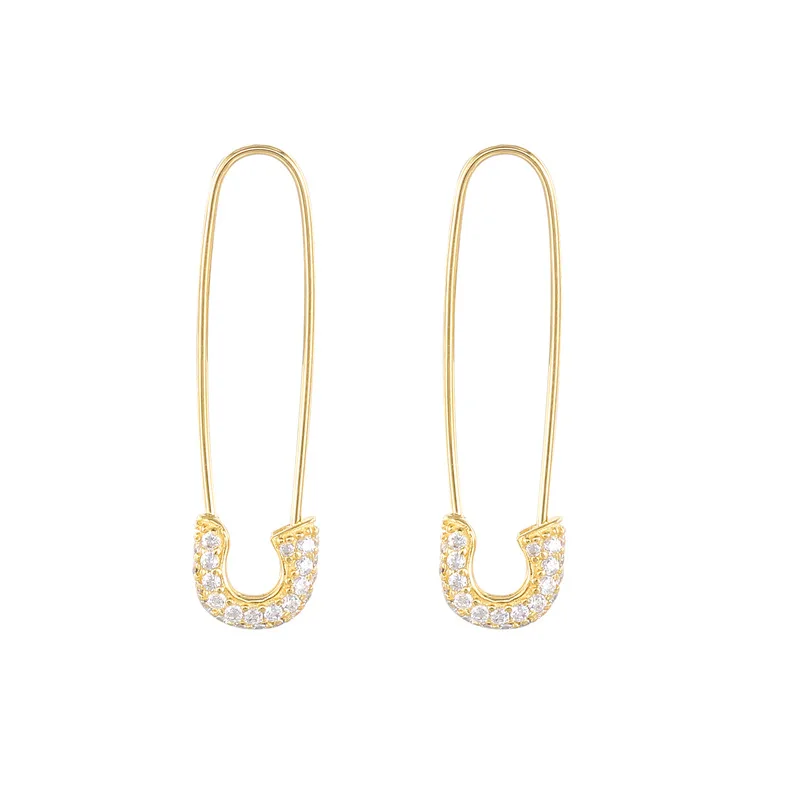 

Korean Micro Pave Jewelry 925 Sterling Silver Model Safety Pin Earring