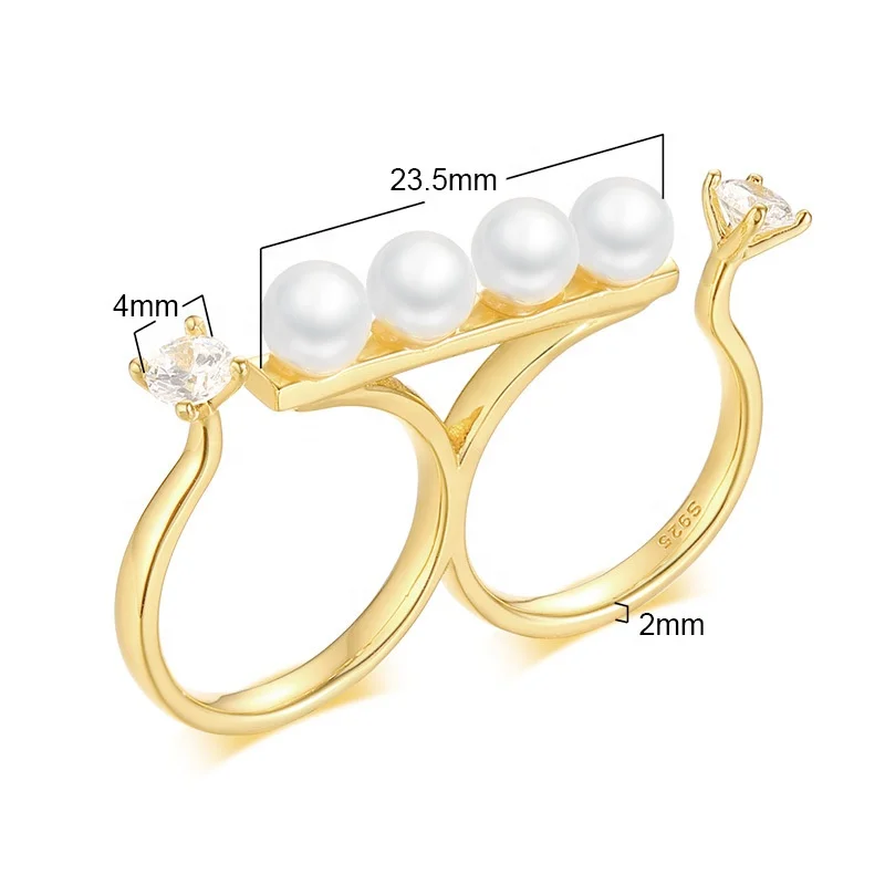 

New Arrive Double Rings Pearl Zircon Ring Wholesale, Gold