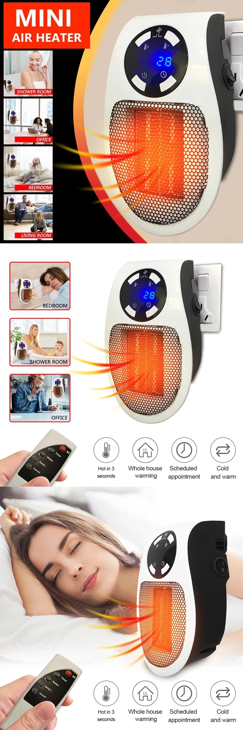 2020 hot selling quick heat warmer machine electric wall plug-in mini heater for indoor camping -HL5041