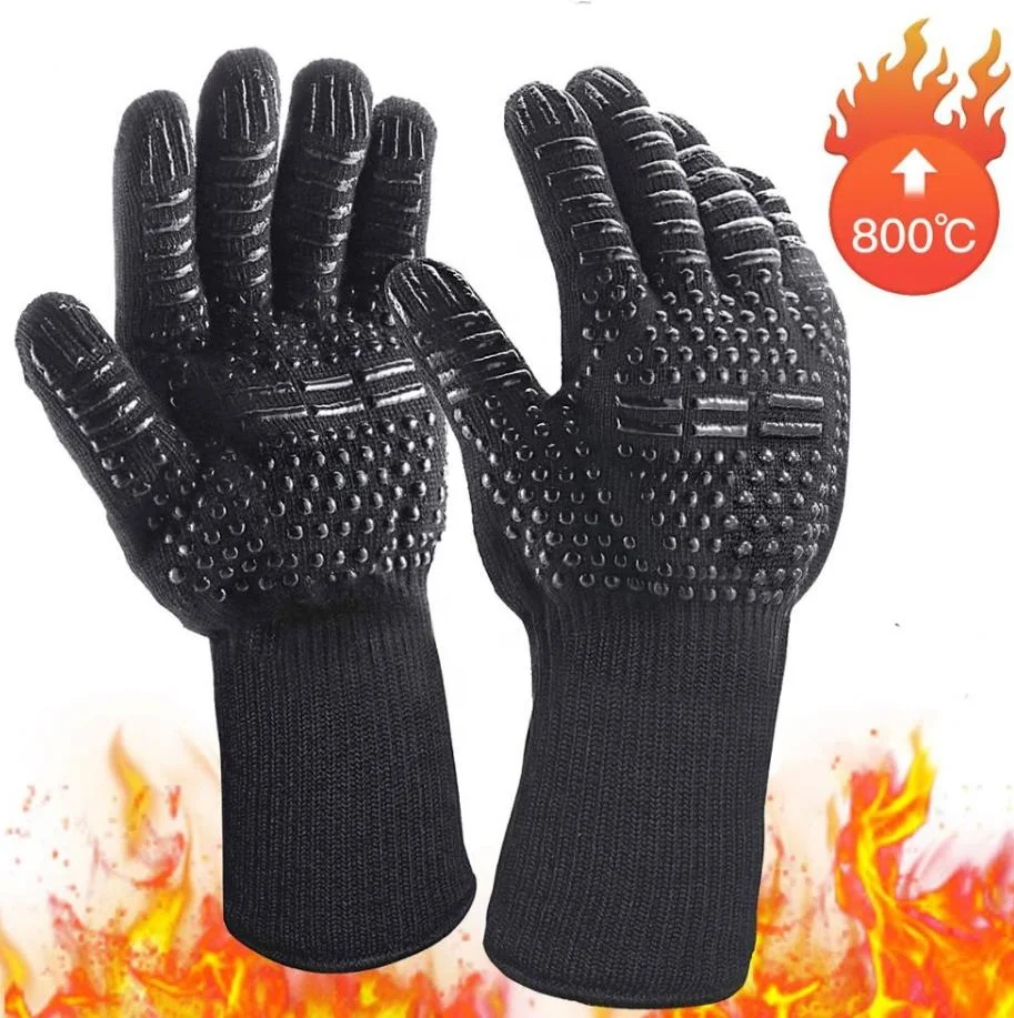 

Amazon Suppliers Leather Heat Resistant Glove Kitchen Oven Mitt BBQ Grill Cooking Silicone Glove for bbq