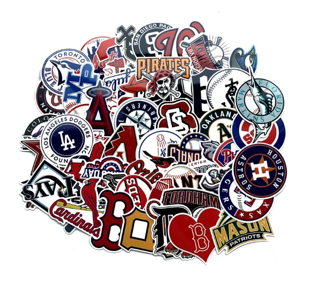 

53 pcs/bag Baseball team major league baseball trolley skateboard notebook waterproof sticker, Cmyk