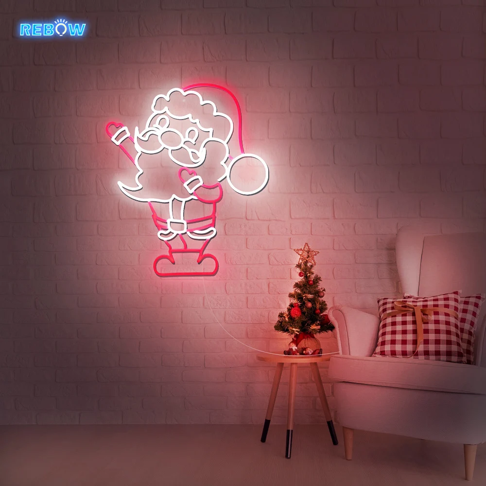 

Rebow Free Shipping Dropshipping 58CM Christmas Gift Event UV Printing Santa Claus LED Custom Letter Light Neon sign