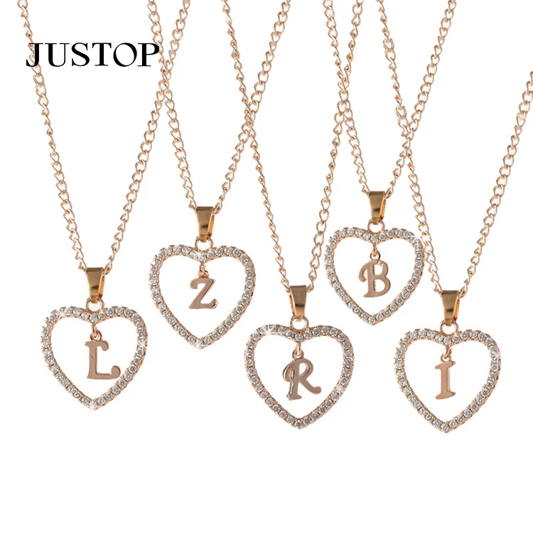 

New Fashion Kids Letter Necklace 26 Letter Zircon Love Heart Necklaces Jewelry Vendors Love Pendant Necklace