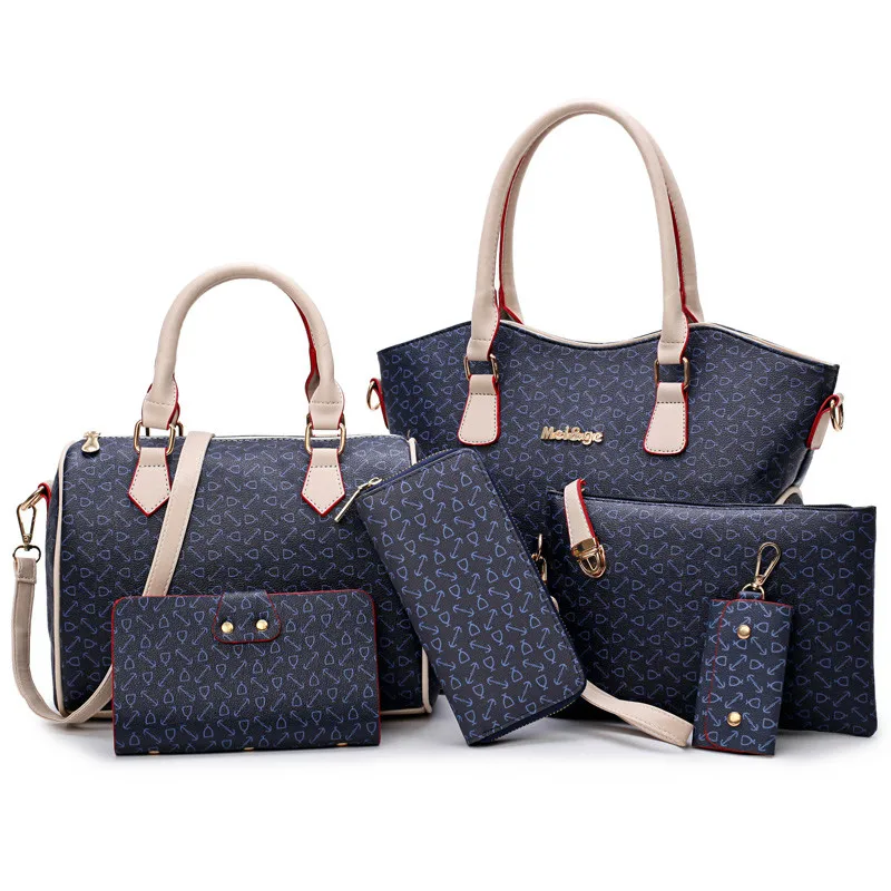 

2021 New Women Bags Leather Handbags Fashion High Quality PU 6-Piece Set Shoulder Bag, As show