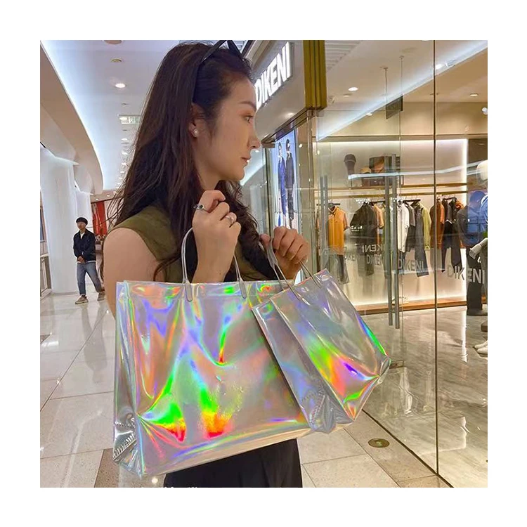 

Custom Pvc Waterproof Bag Transparent Bag Fashion Holographic Pvc shopping bag, Customized color