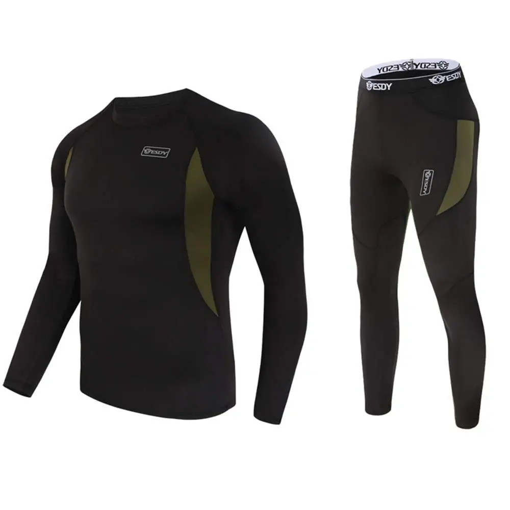 
New Black Army Green Combat Tactical Fleece Warm Sport Thermal Underwear set for men  (62219779752)