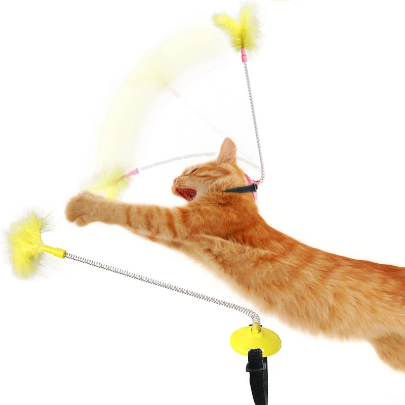 

Feather Teaser Cat Toy Rod Steel Wire Rotating Funny Wind Feather Teaser Cat Toy