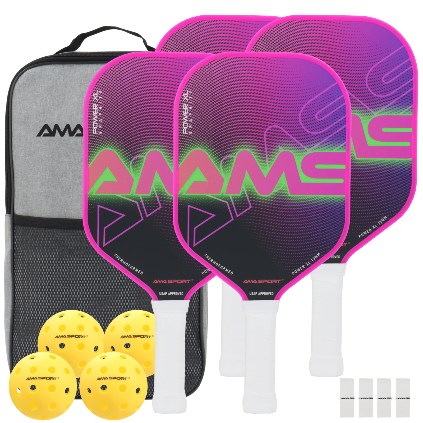 AMA SPORT Professional Lightweight Big Sweet Spot Custom Fiberglass USAPA Pickleball Paddle Set