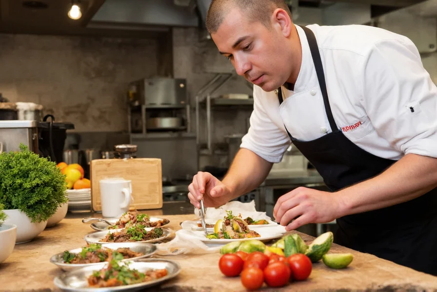 Chef preparing dish at Pepper Tree Restaurant showing fresh ingredients and professional kitchen environment