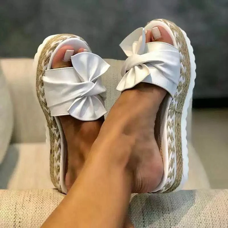

Slippers Women Slides Summer Bow Summer Sandals Bow-Knot slippers with thick soles platform Female Floral Beach Shoes
