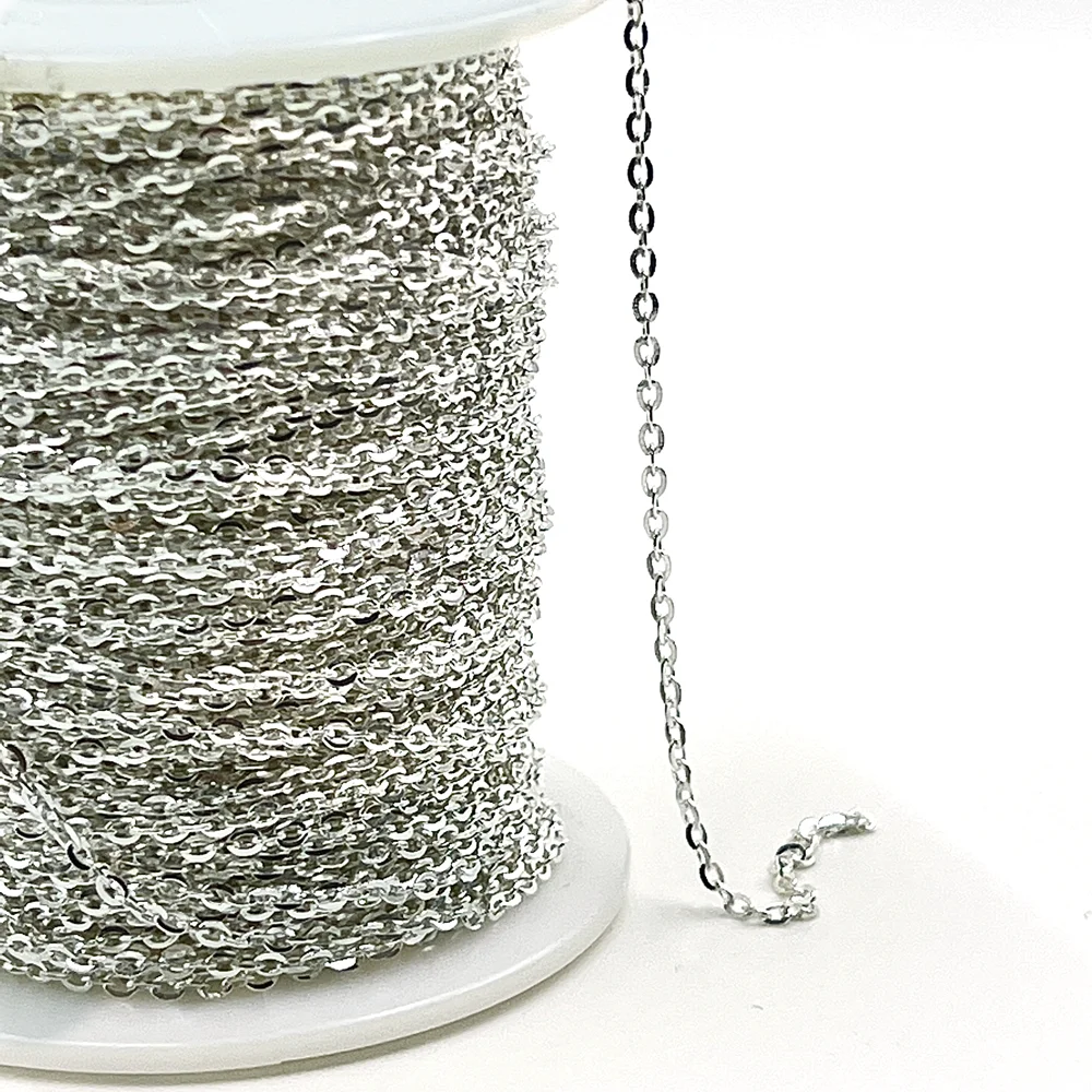 1.1-1.6mm Wholesale 925 Sterling Silver Flat Cable Chains  for DIY Bracelet Woman Jewellery Silver Chains Supplier