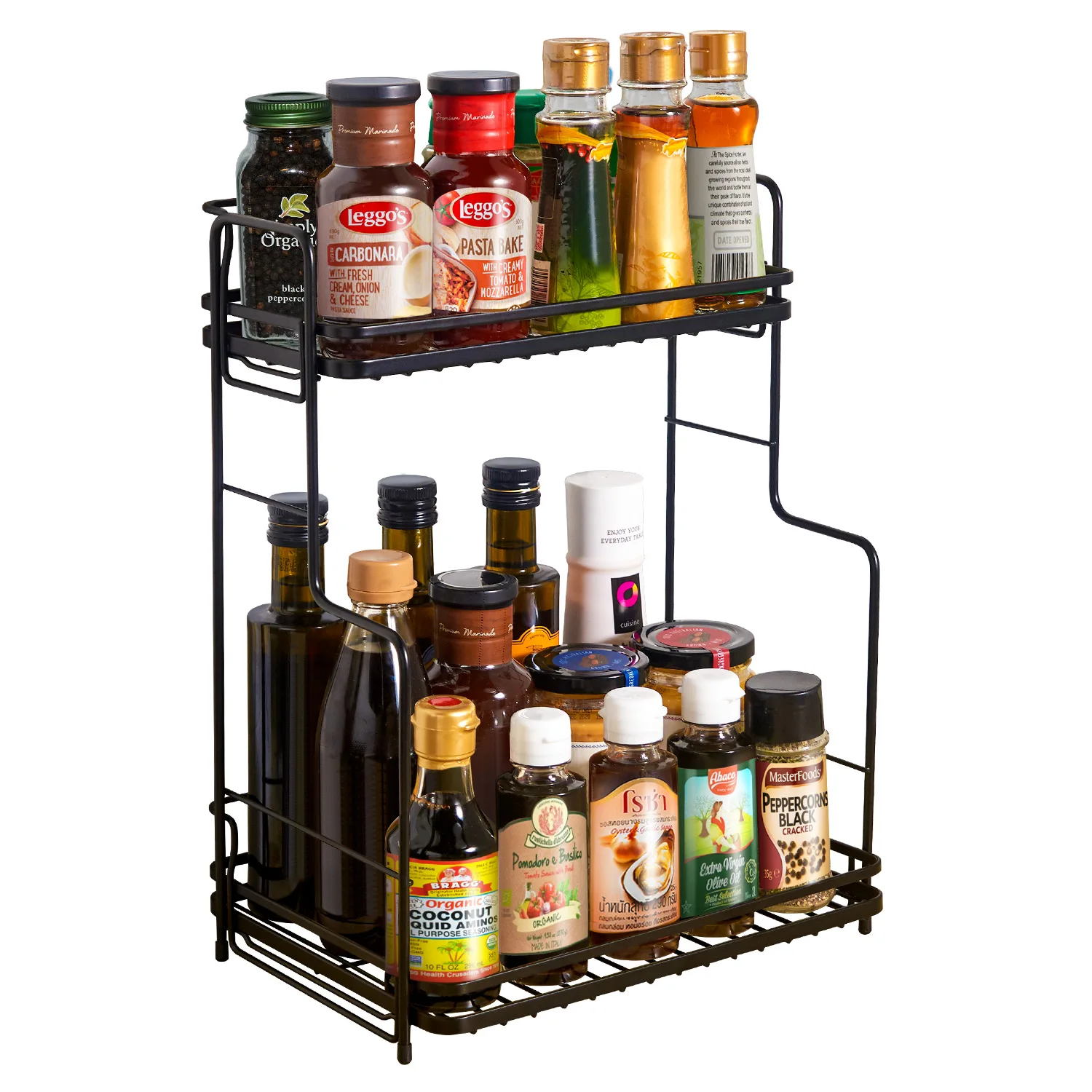 

2-Tier Standing Spice Rack Organizer Metal Spice Organizer Wire Kitchen Counter Organizer Bathroom Counter Shelf, Black