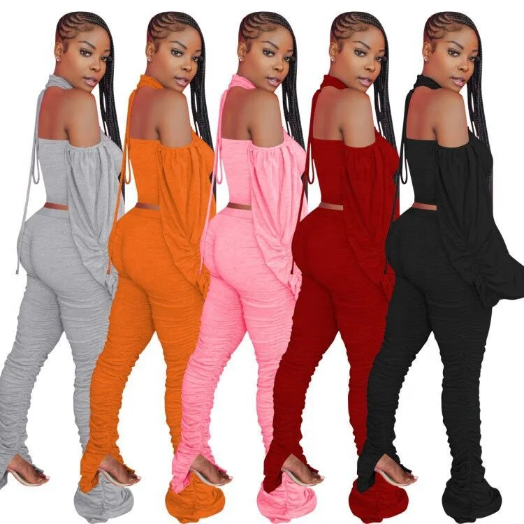 

Turtle Neck Comfort Vogue Oem Loungewear 2020 Outfit Hot Sale Stacked Women 2 Pieces Burgundy Top And Pants Set, Pink, azure, purple, blue-red, blue-yellow