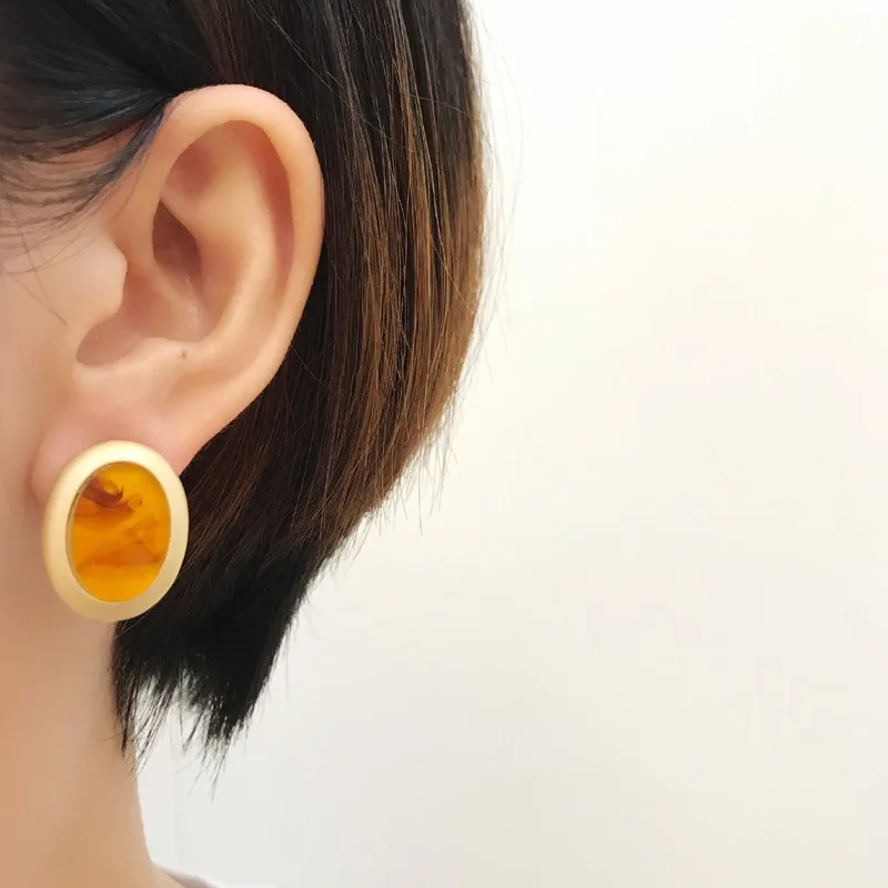 

Vintage 2019 Geometric Earrings For Women Girls BOHO Resin Oval Stud Earrings Brincos Jewelry, Colorful