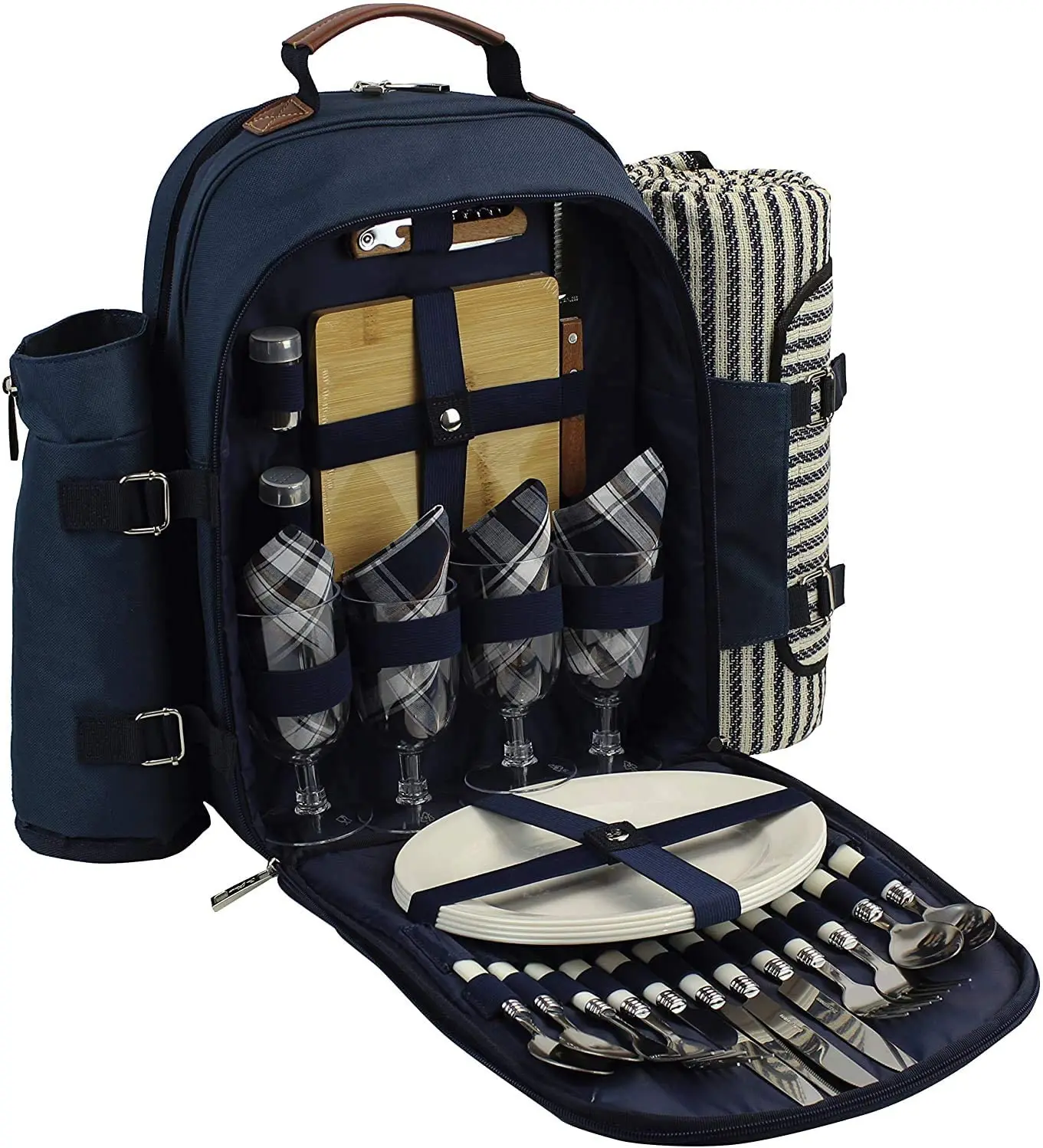 

4 Person Use Portable Picnic Basket Backpack with Complete Cutlery Set, Black or grey custom colors