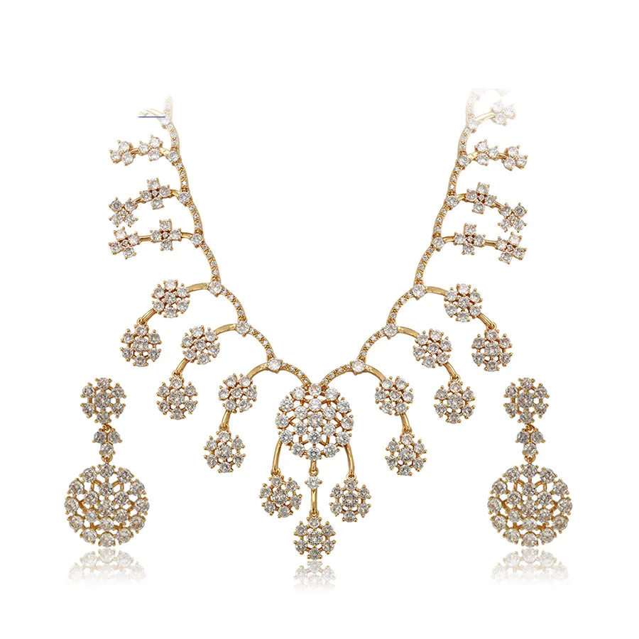 

YSset-433 Zircon Fashion Elegant Luxury Exquisite Snowflake Diamond 24K Gold Plated Wedding Christmas Jewelry Set