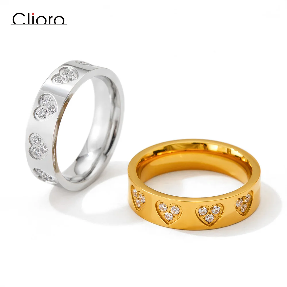 

Fashion Waterproof PVD Gold Plated Stainless Steel Women's Heart Zircon Ring