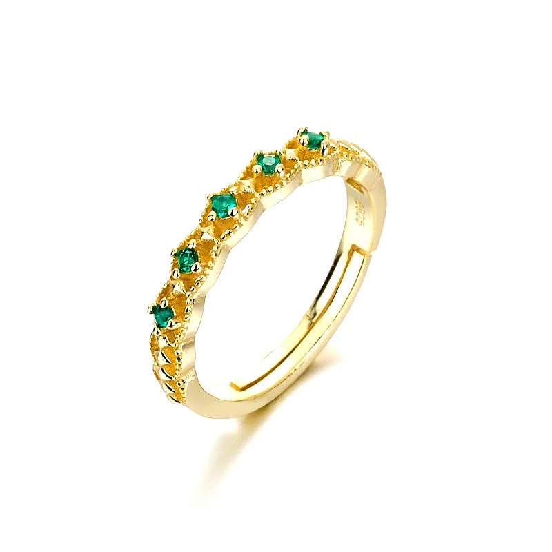 

High Quality 925 Sterling Silver Red Green Cubic Zircon Adjustable Ring For Lady