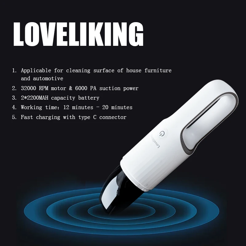 
6000PA Cordless Handheld Vacuum Cleaner Strong Suction Home and Car Portable Hand Vacuum 