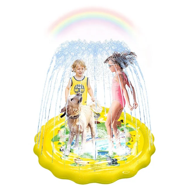 

Babies Toddlers Dogs Swimming Pool Outdoor Durable Splash Pad PVC 68 Inch Inflatable Sprinkler Pad For Kids, Yellow, blue