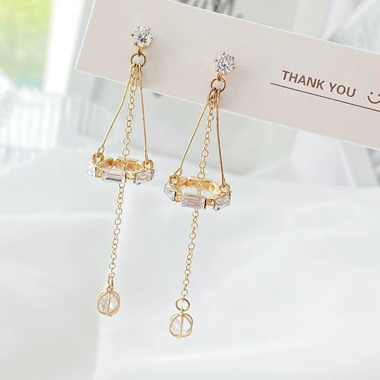 

JUHU temperament diamond-studded earring French court zircon drop earrings retro elegant Crystal lamp alloy jewelry for women, Gold