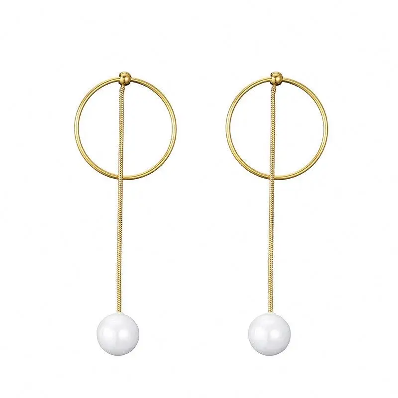 

Fashion Jewelry Long Chain Circle Stainless Steel Pendant Drop Earring For Women