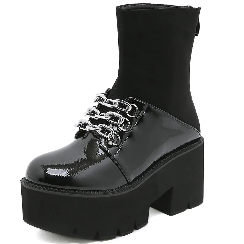 

Dropshipping Custom Logo New Women High Heel Boots Stitching Chunky Shoes Fashion Comfort Women's Winter Casual Boot