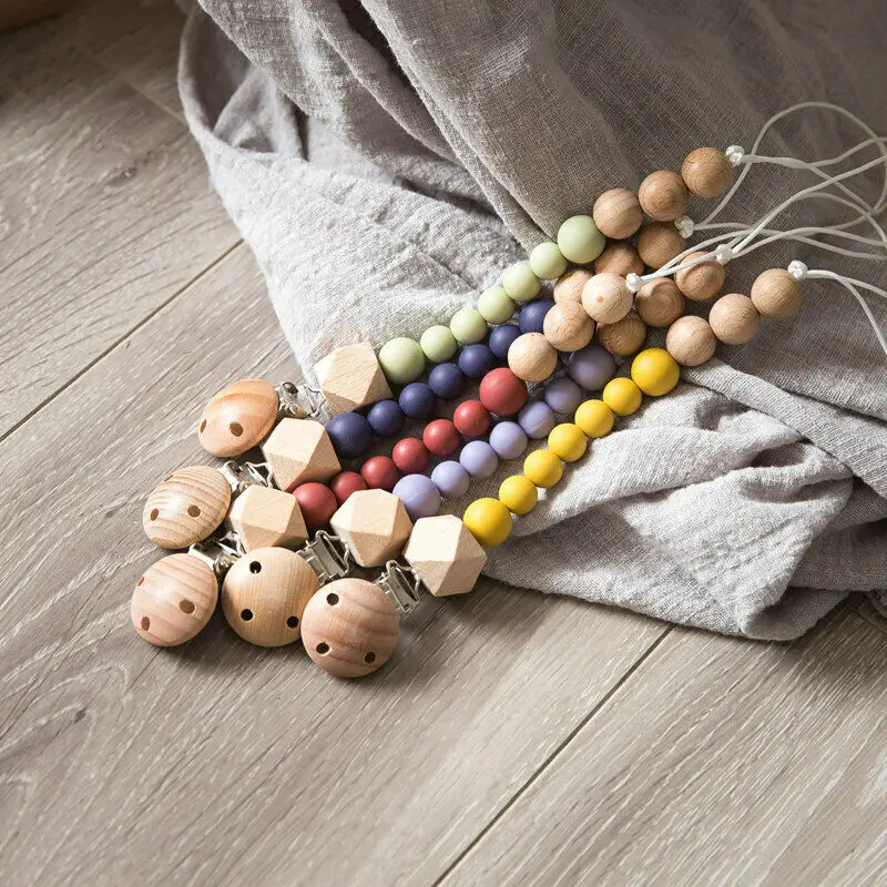 

Silicone Beads Natural Wood Baby Teething Dummy Pacifier Chain Clips Shower Gift