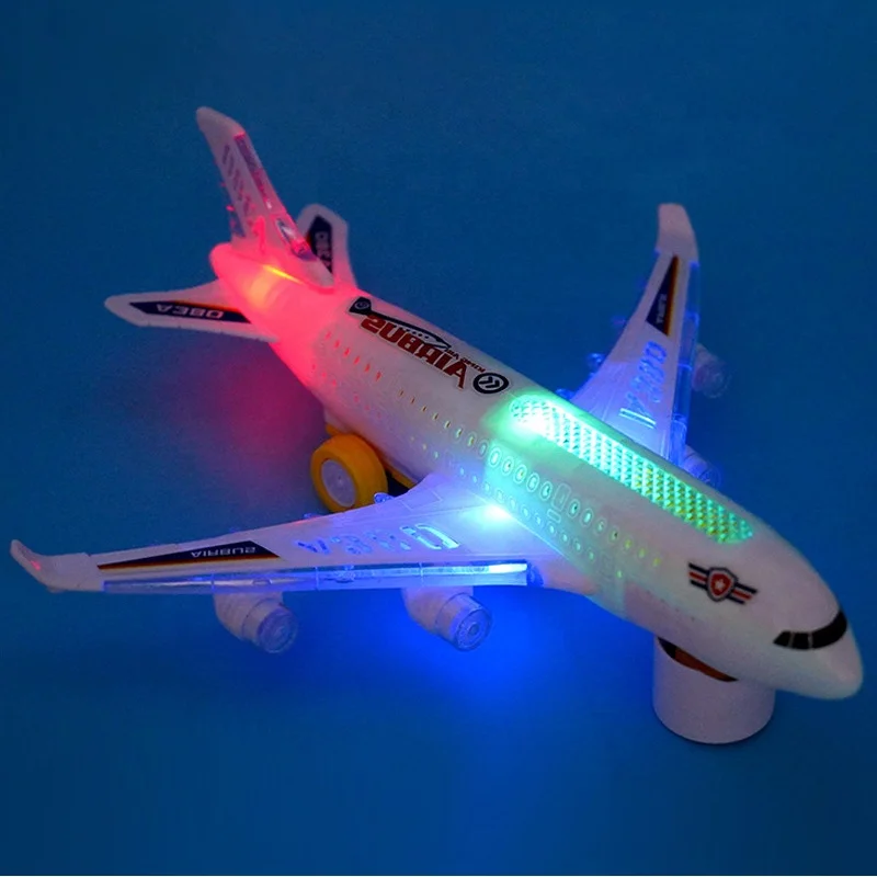 

W248-19 29cm aeroplanes Luminous singing 3D gorgeous lights music rotary airliner plastic toys for kids light up air plane toy