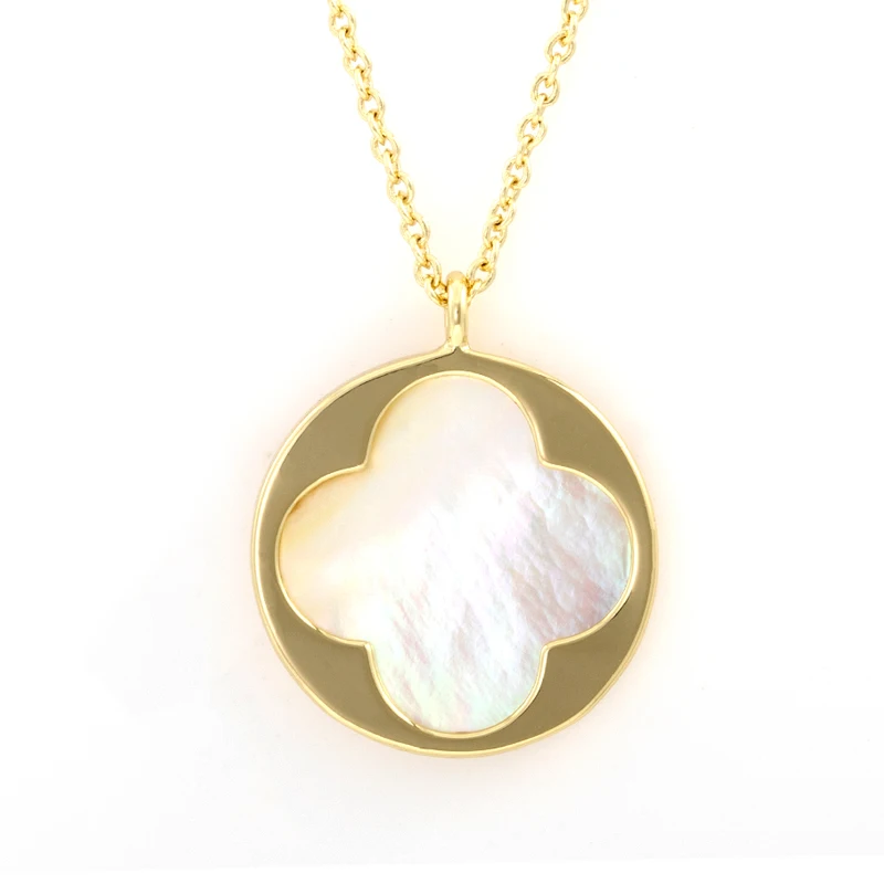 

Women's fashion custom jewellery pendant necklaces initial charms mother of pearl shell jewelry four leaf clover necklace, White gold plated, gold plated, rose gold plated