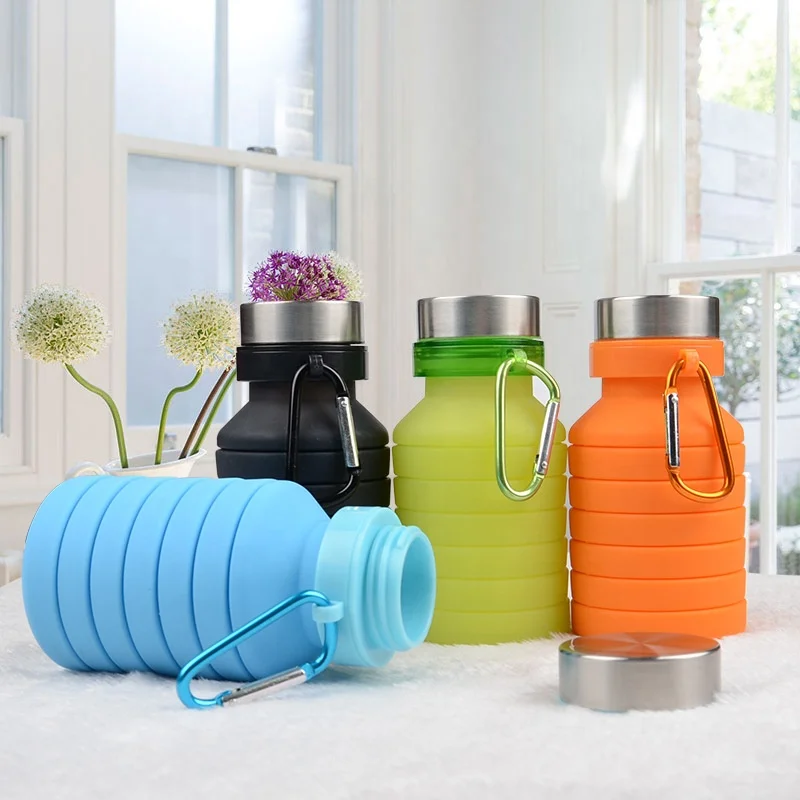 

Customized Logo Colourful Expandable Collapsible Water Silicone Bottel for Travel Gym Hiking Sport