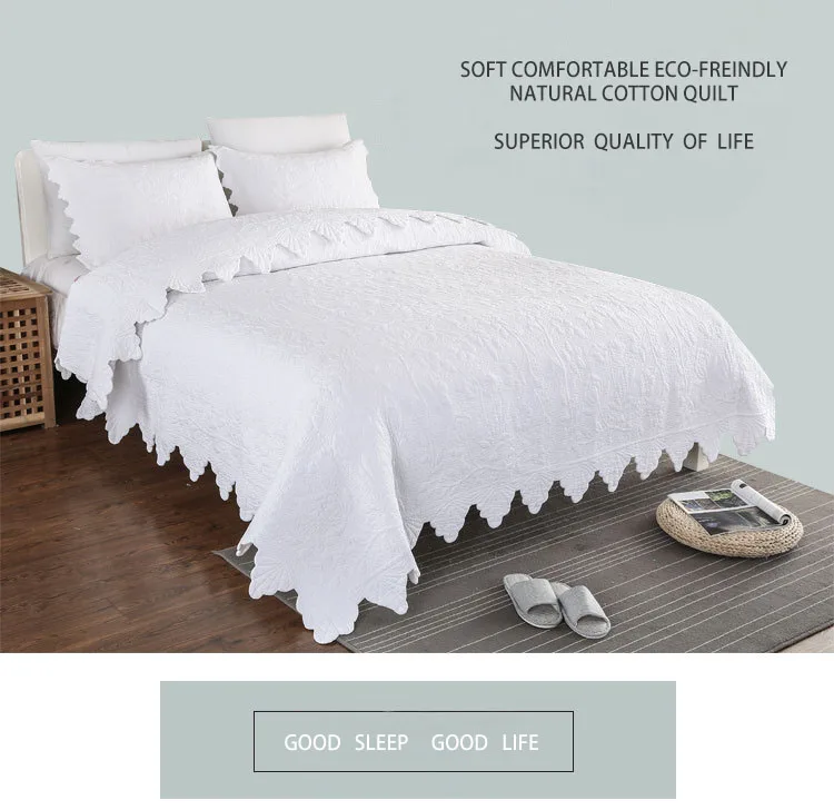 White Color Decorative Elegant Bedspreads Cotton Embroidery Quilts