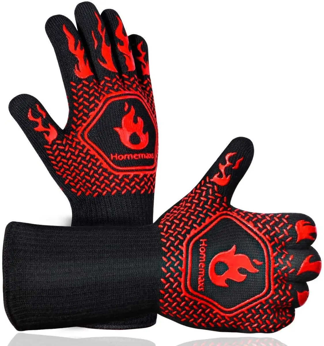 

Custom 1472 F Silicone Glove Heat Resistant BBQ Barbecue High Quality Leather Grill Gloves, Black/red