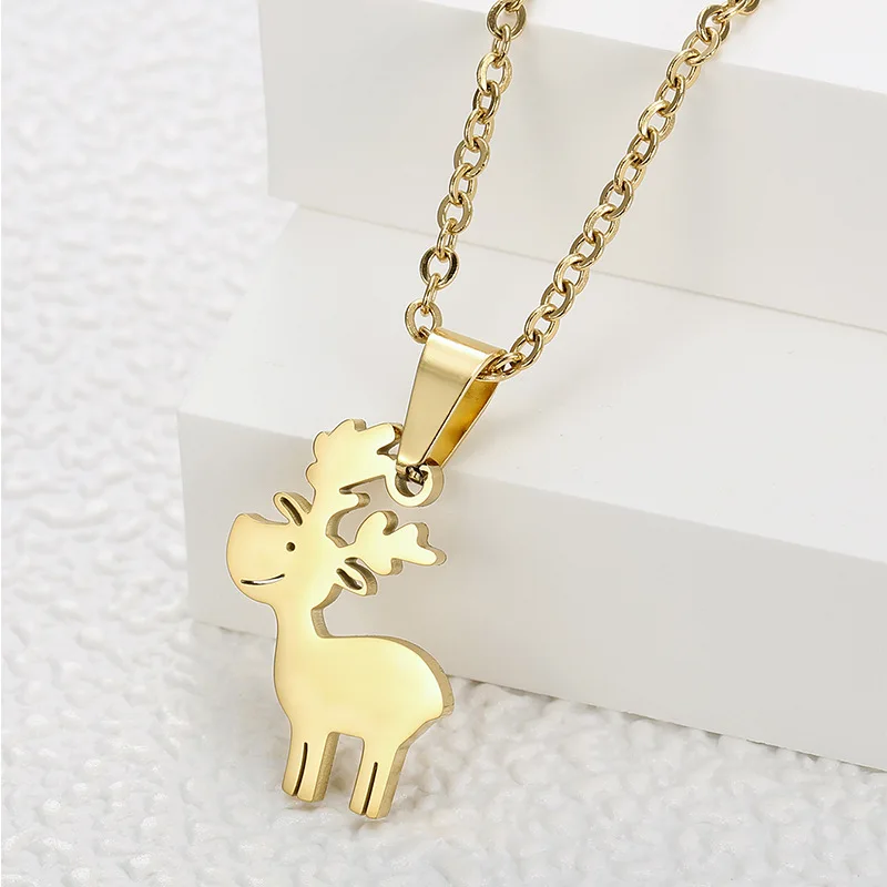 

High Quality 18K Real Gold Plated Titanium Steel Deer Necklace Stainless Steel Reindeer Necklaces For Christmas Gift