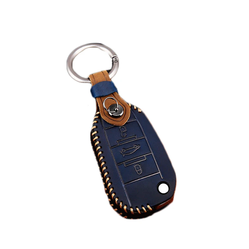 

Creative England Style Vintage Fashion Crazy Horse Leather Men Women Accessories Mini Protective Shell Car Key Case, Blue/brown